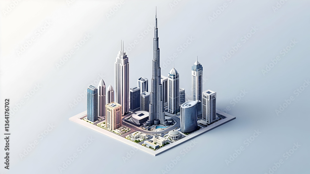 Obraz premium Pixelated Isometric View Of Dubai Cityscape