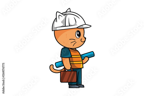 Cute Architect Cat Character Illustration