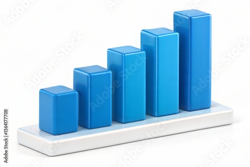 Blue 3D Bar Chart Model Showing Growth on White Background photo