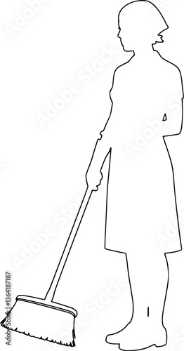 silhouette of a woman sweeping with cleaning supplies vector 