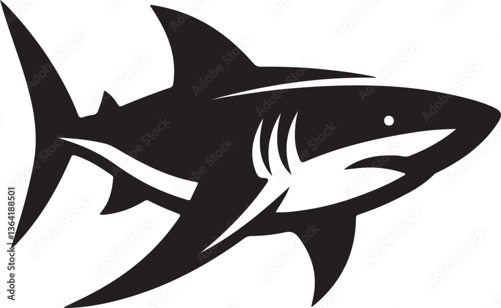 Fototapeta premium shark vector illustration, shark icon silhouette design vector art