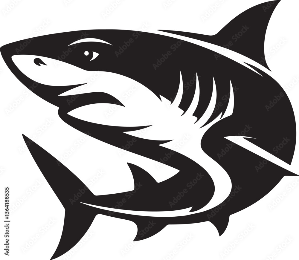 shark vector illustration, shark icon silhouette design vector art shark vector illustration, shark icon silhouette design vector art