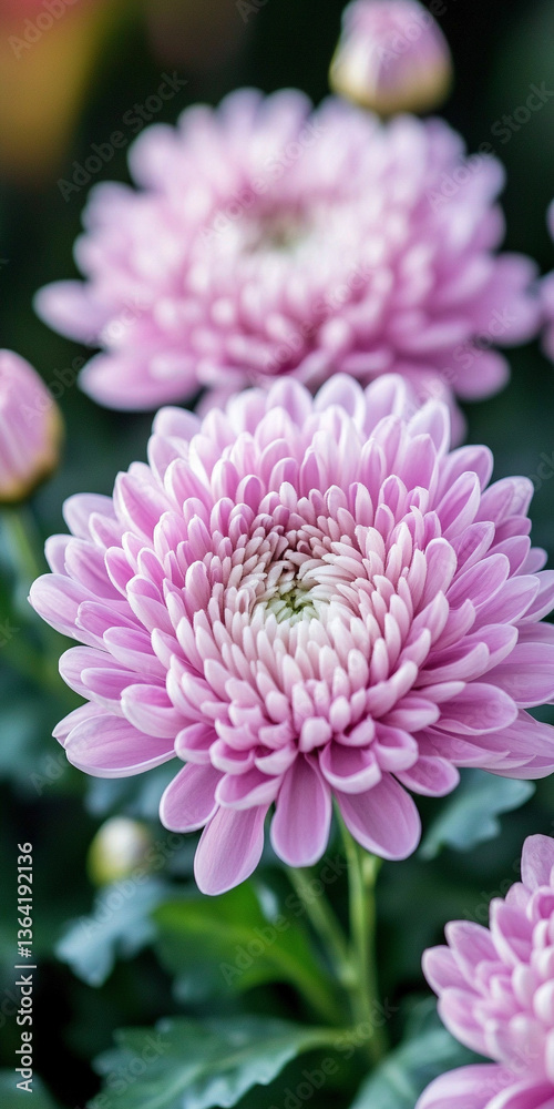 ピンクの菊の花が咲く背景　Generated image