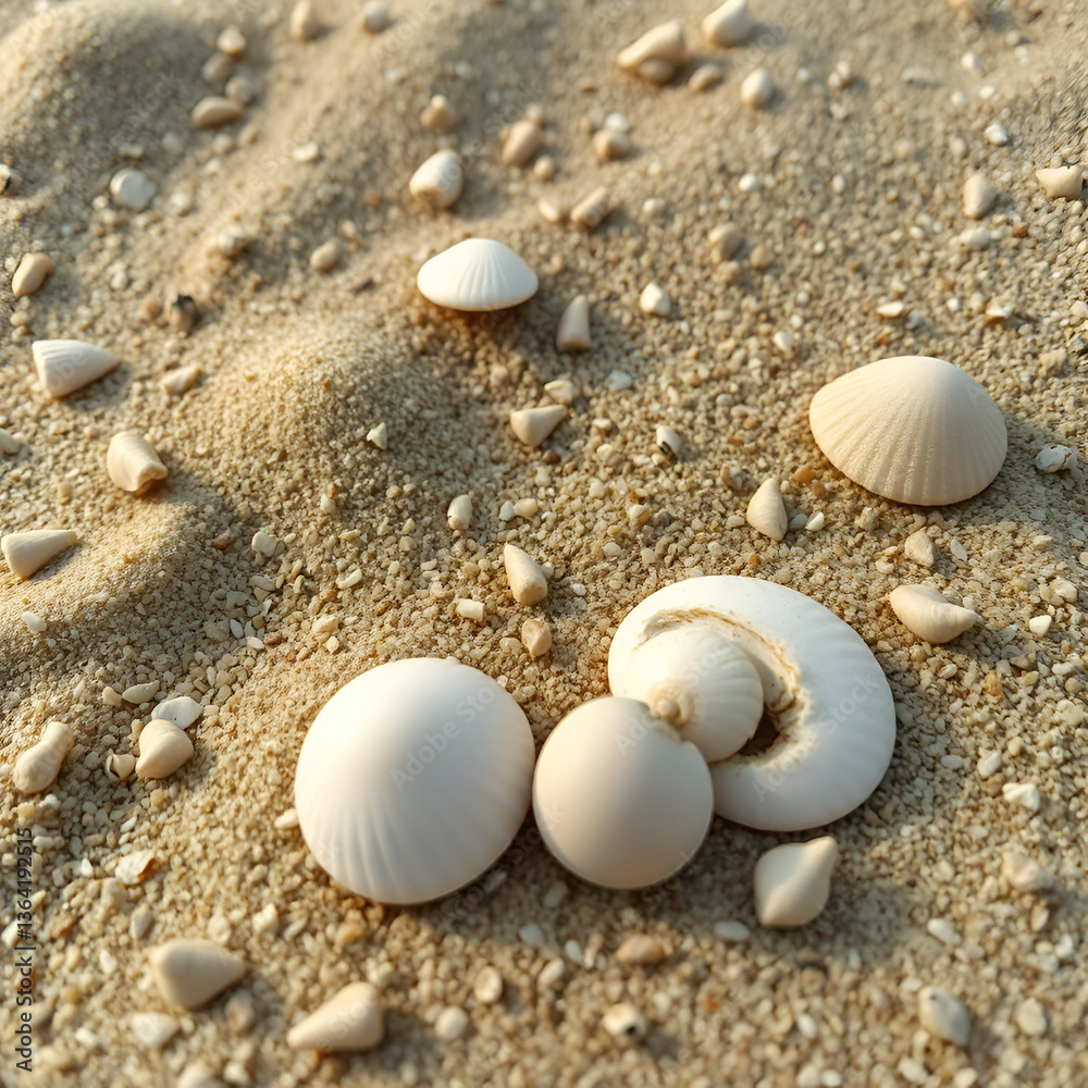 Close-up of sand with tidal ways and shells on the beach, full frame texture Close-up of sand with tidal ways and shells on the beach, full frame texture