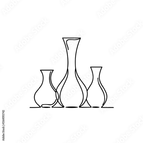 Minimalist line art vases in simple design on white background  