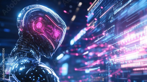 Neon Cyberpunk Robot in Digital Matrix