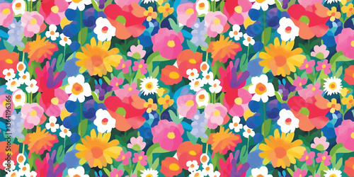 A vibrant tapestry of vividly colored flowers blooms in a cheerful, eye-catching arrangement, bringing joy to the scene.