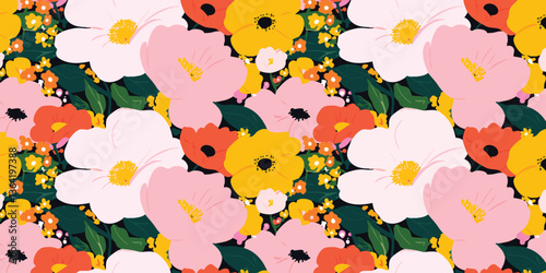 A vibrant and colorful floral pattern, showcasing an array of blooming flowers, brings a touch of nature's beauty and elegance. 