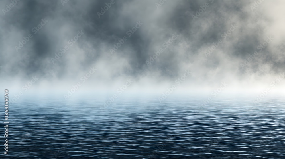 Fototapeta premium Calm body of water surrounded by mist and fog creating a tranquil environment in nature