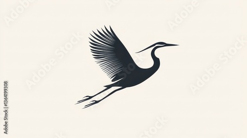 Flying Heron Bird Silhouette Logo Design.