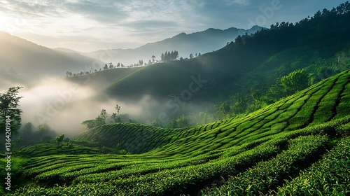 Tea Plantation in the morning mist