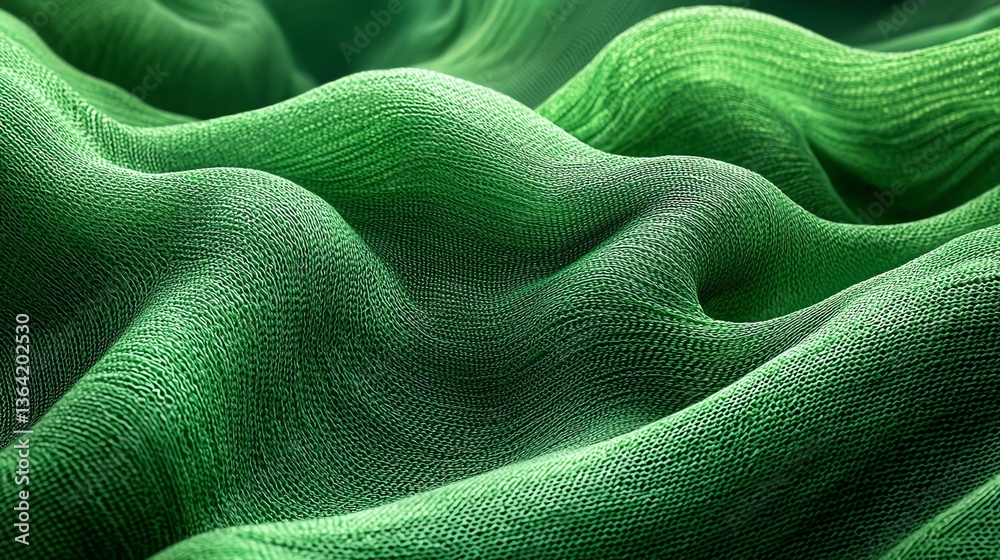 Wavy Green Fabric Texture with Shadows and Light for Abstract Background Wavy Green Fabric Texture with Shadows and Light for Abstract Background