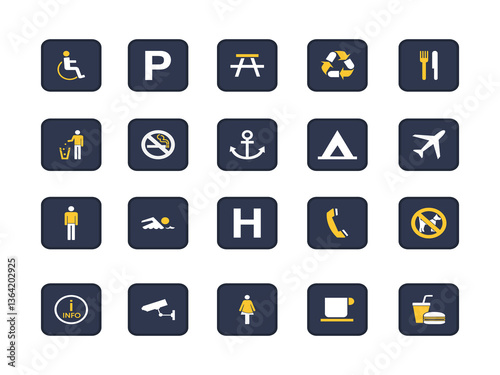 City Public Space Sign Icon Pack Element