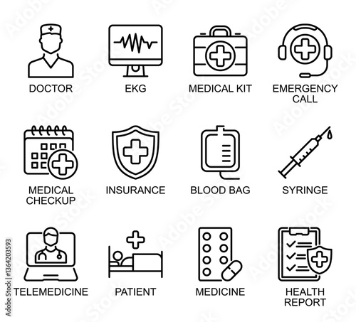 Medical icon set vector for health, care, wellness, hospital, medicine, etc.