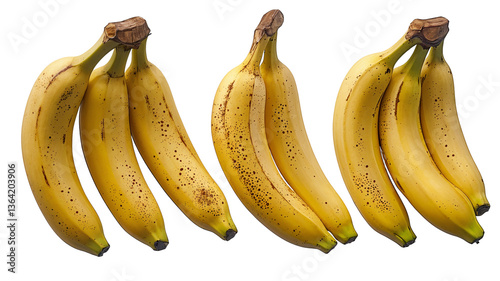 banana bundles: ripe yellow fruit on white background