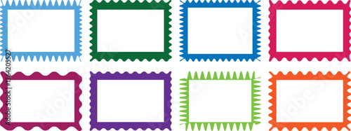 Wave frame contrast shapes. Wave scallop squiggle frames. Trendy vector template for greeting card, poster, invitation, poster. 