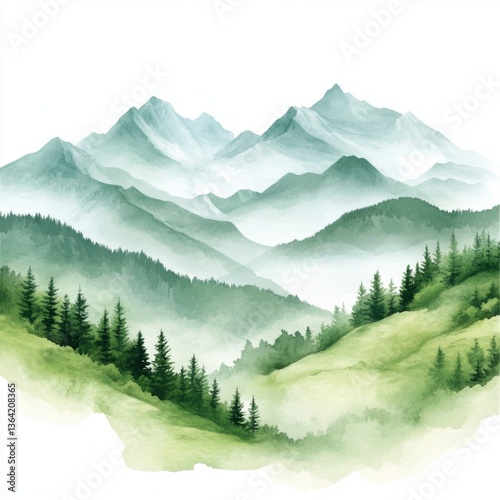 Mountain landscape serenity nature digital artwork tranquil environment aerial view calming concept