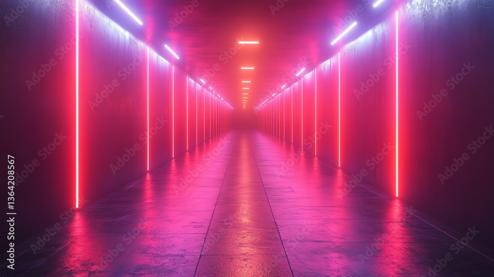Illuminated Neon Lit Tunnel Perspective Creating Abstract Futuristic Design Illuminated Neon Lit Tunnel Perspective Creating Abstract Futuristic Design