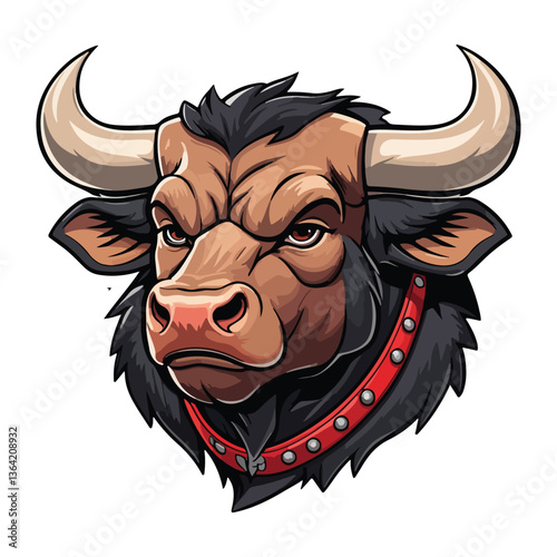 Savage Bull Face With Jagged Horns