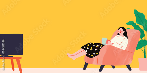 A person finds solace in home, comfortably seated in an armchair, enjoying leisure. With the warm sunlight, embrace moments of relaxation, creating a serene ambiance.
