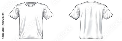 Obraz na płótnie Unisex blank t-shirt flat sketch technical drawing vector illustration showing front and back views for fashion design mock-up purposes w salonie