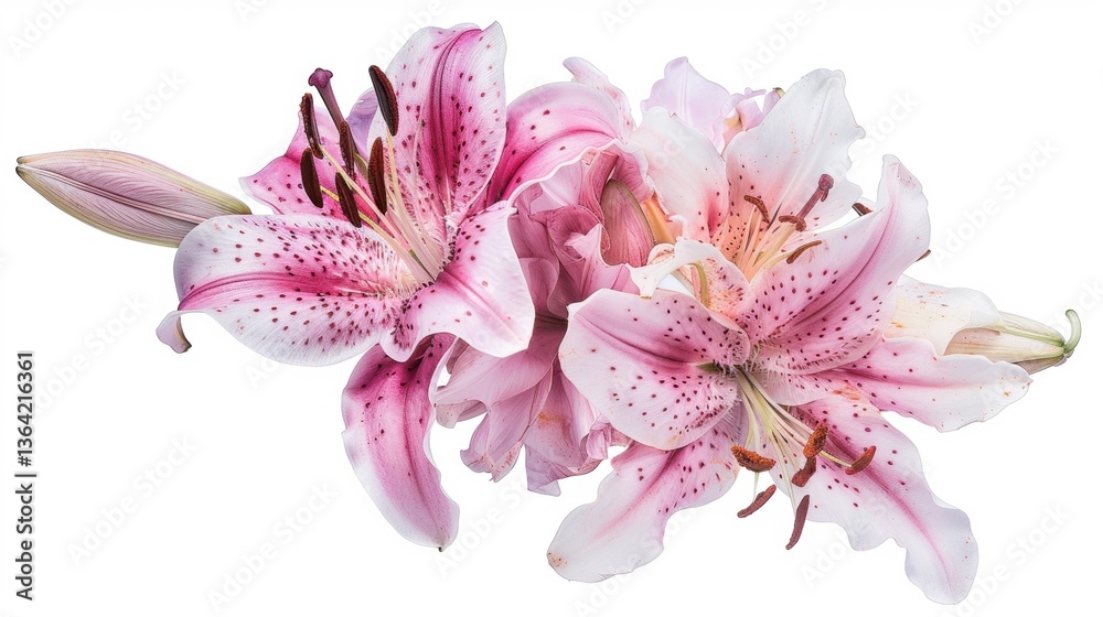 Naklejka premium Pink Lily Flowers Arrangement on a White Background
