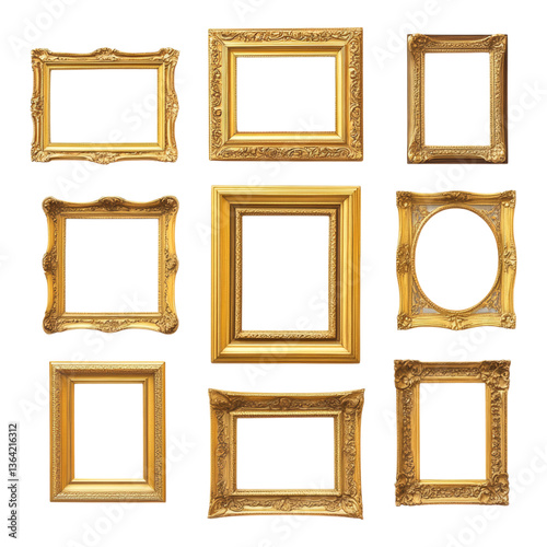 Collection of Vintage Gold Picture Frames on Black