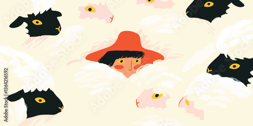 A curious young shepherd in...