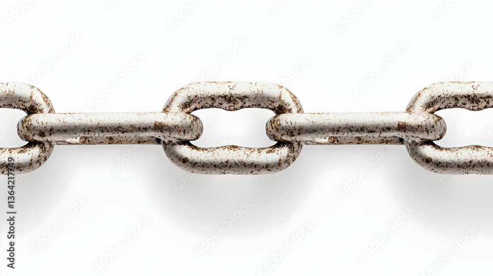Obraz premium Close Up Of A Rusty White Metal Chain Isolated On White Background Showing Texture and Corrosion Detail