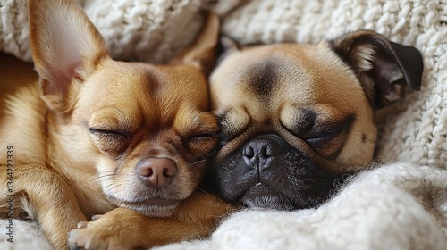 Cozy canine companions sleeping peacefully under blanket photo