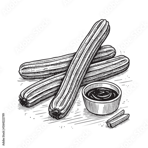 Churros engraving vector illustration