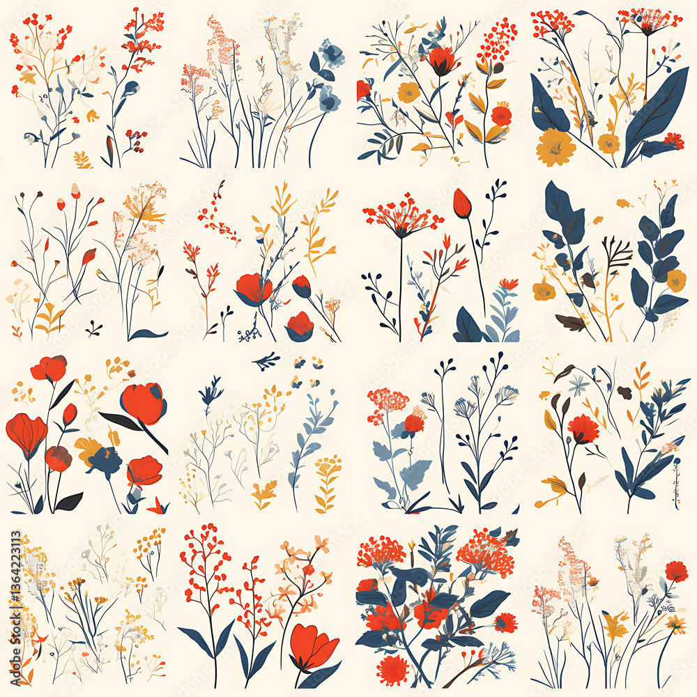 Fototapeta premium Floral flower vector Illustrations on white background