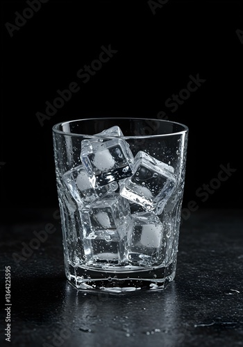 A glass of ice-cold water with floating ice cubes