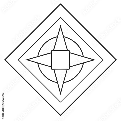 A captivating geometric starburst design, centered within nested diamond and circle shapes, creates a minimalist yet mesmerizing pattern.
