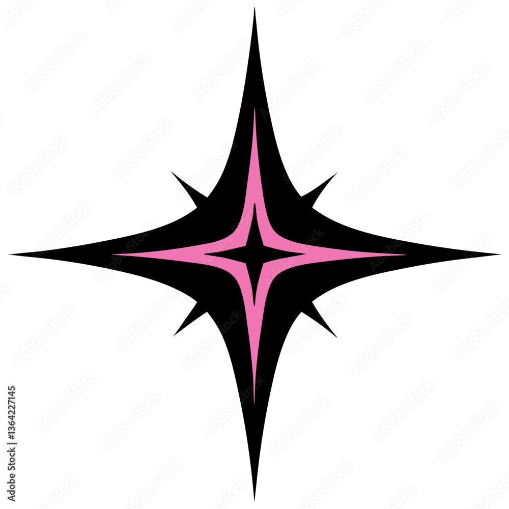 A radiant pink and black starburst symbolizing hope, a bold graphic design with sharp points and contrasting colors. A radiant pink and black starburst symbolizing hope, a bold graphic design with sharp points and contrasting colors.