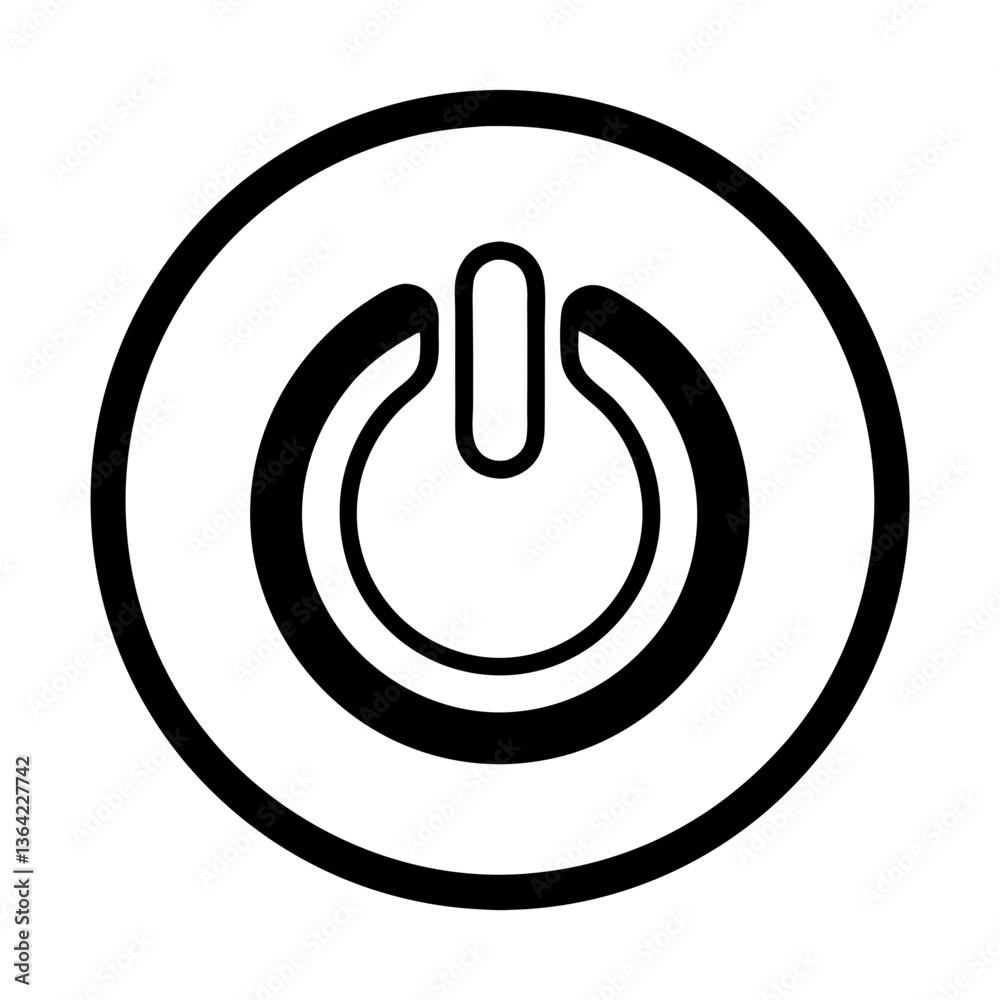 The bold power button symbol, a stark graphic conveying control and activation with a simple black and white design. The bold power button symbol, a stark graphic conveying control and activation with a simple black and white design.