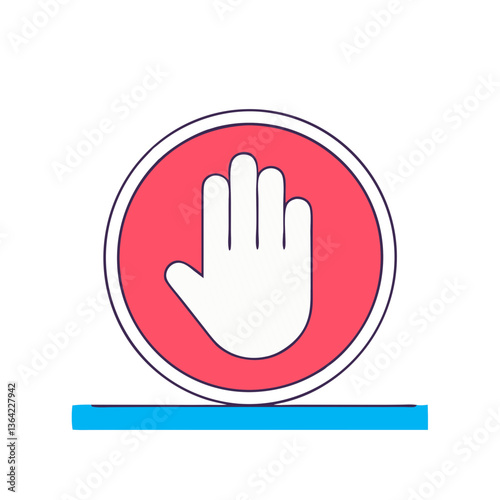 A bold hand signal within a vibrant red circle conveys a powerful message of stop or halt, featuring a clean, minimalist design with a pop of blue at the base.