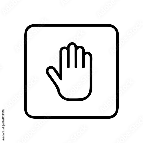 A bold handprint symbol, a simple yet powerful icon conveying a decisive stop or halt, with a strong black outline against a white background.