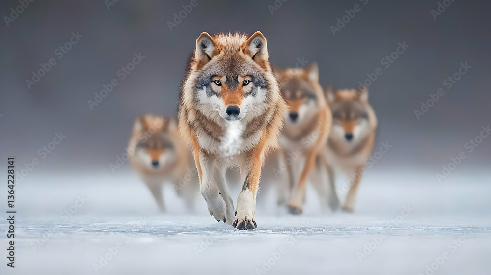 Obraz premium Pack Of Wolves Running On Snow