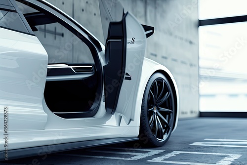 High Resolution Image of a White Car with a Black Door and the Word S on it