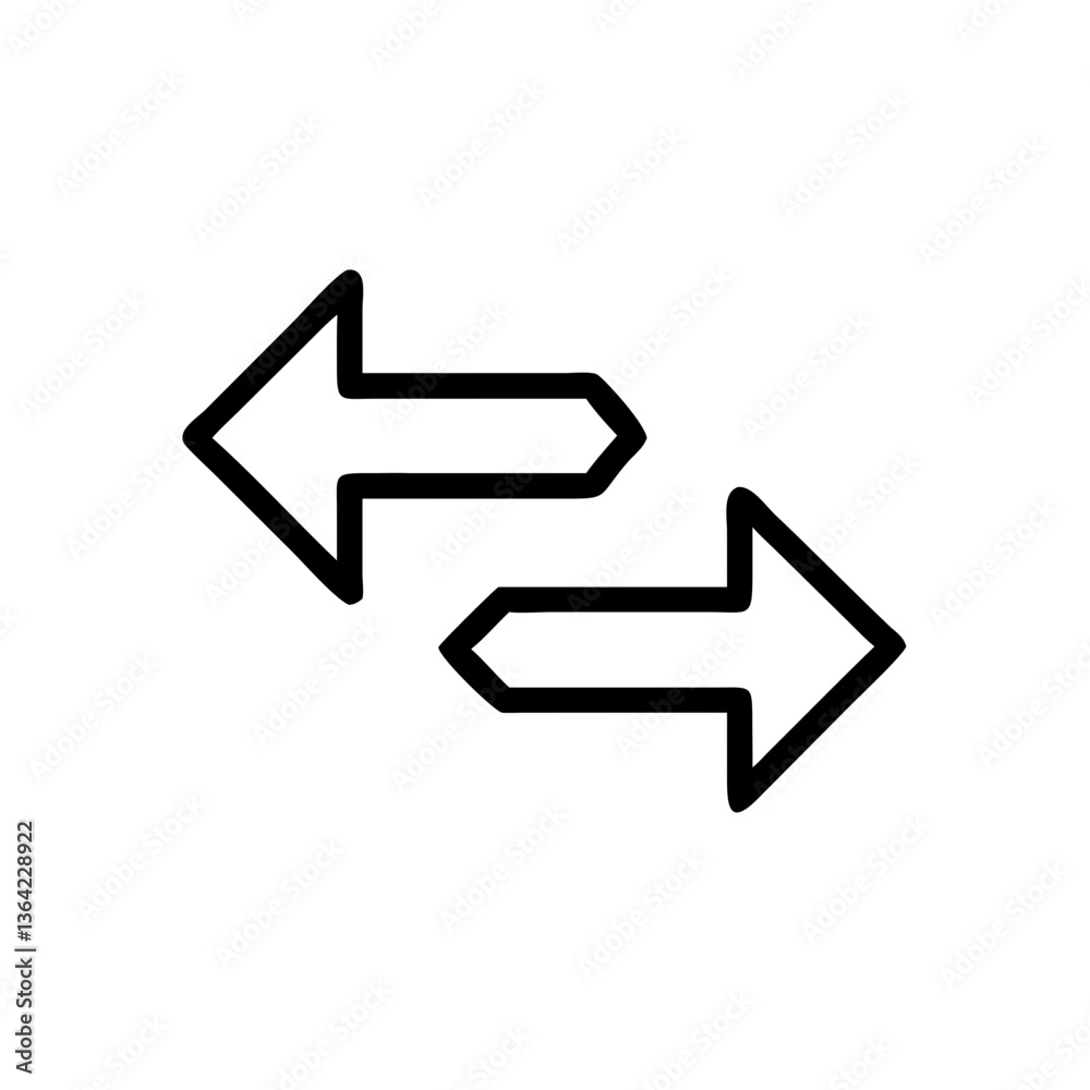 Two bold arrows mirroring each other, symbolizing a dynamic exchange or reciprocal transfer of information, ideas, or energy, a simple yet powerful graphic design. Two bold arrows mirroring each other, symbolizing a dynamic exchange or reciprocal transfer of information, ideas, or energy, a simple yet powerful graphic design.