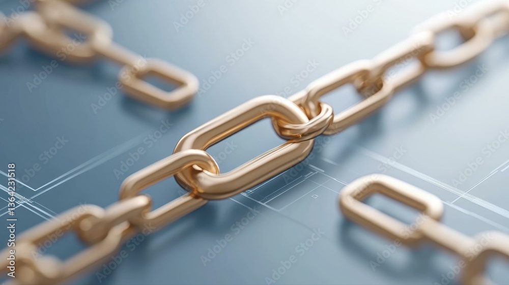 Fototapeta premium Close-up of metallic chain links on digital background symbolizing connection and security.