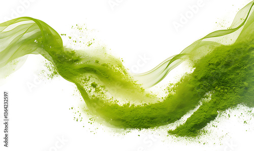Illustration of matcha tea leaves, harvesting, processing, traditional tools, tea ceremonies, matcha beverages, desserts, and green tea plantations on a white background.