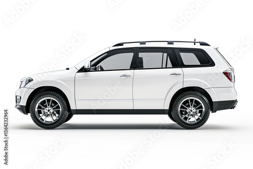 Side View of White Suv Car Isolated on White Background with Clipping Path