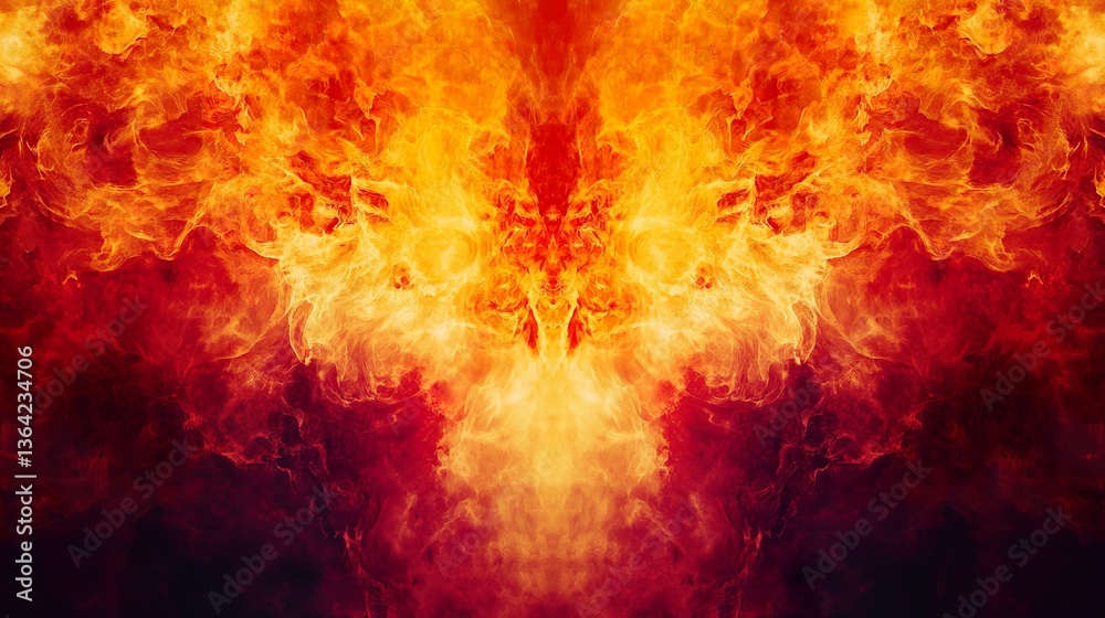 Fototapeta premium Dramatic fire and smoke effect glowing red and yellow colors exploding outwards with center space. 