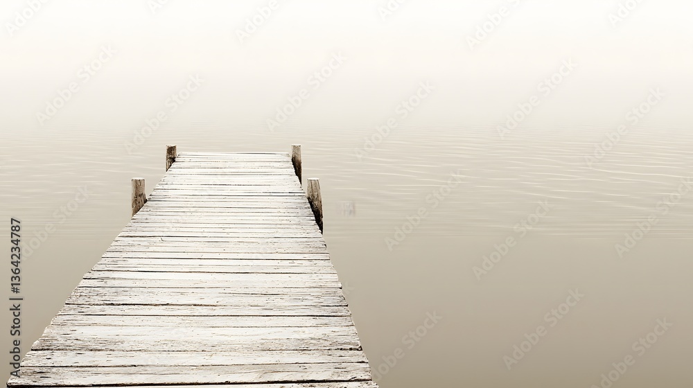 Fototapeta premium Scenic dock extending into calm water surrounded by trees and natural beauty under soft light in a park