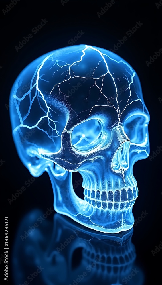 Crystal Skull with Glowing Neon Veins on a Black Background
Crystal Skull with Glowing Neon Veins on a Black Background