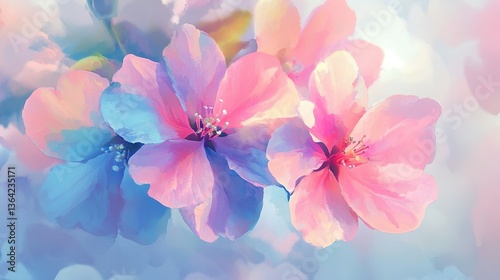 Close-up of pink flowers blooming on a blue background, showcasing beauty and nature