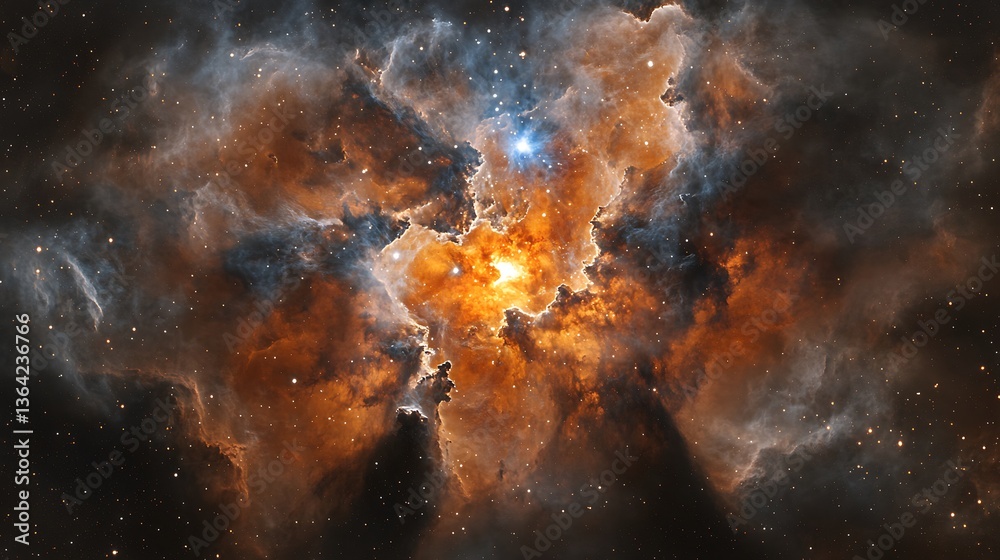 Obraz premium Fiery nebula with bright core and dark dust.