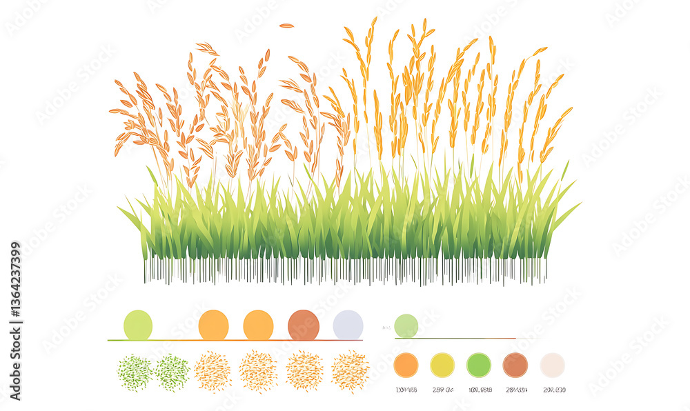 Fototapeta premium rice-related illustrations and smart farming technologies, focusing on grains, plants, cultivation, and innovative agricultural solutions for commercial use.